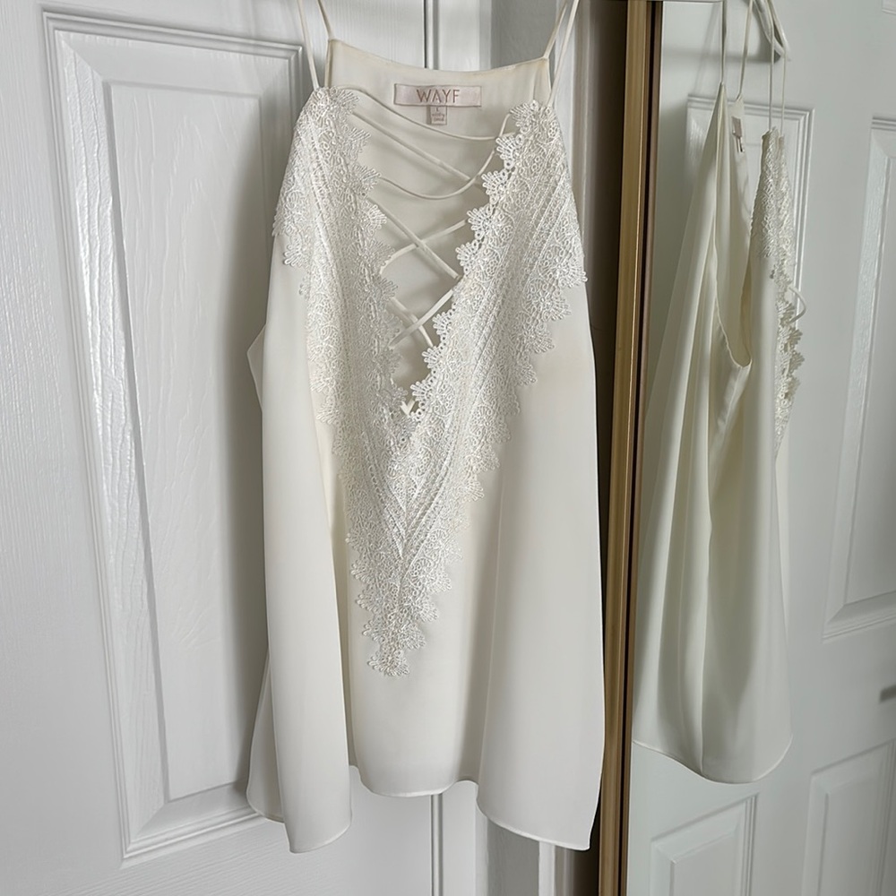 Wayf Ivory Lace Cami with Criss-Cross Detail